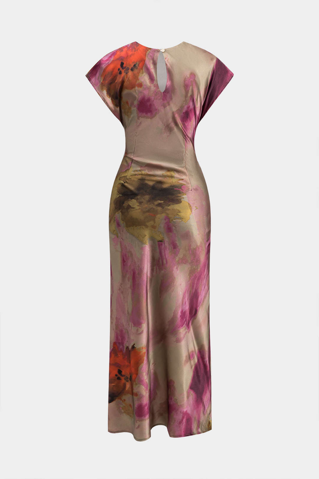 Tie Dye Fırfırlı Kesik Düğme Dönüşüm Knot Midi Elbise