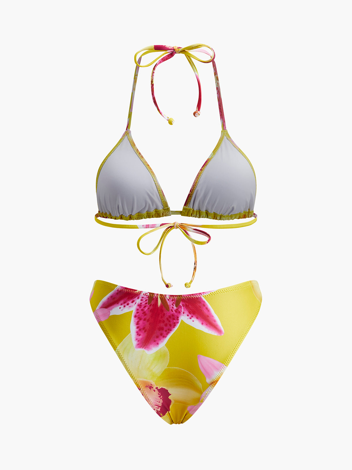 Çiçek Desenli Kravat Yaka Bikini Takımı - Şıklık ve Tarzın Bir Dokunuşu
