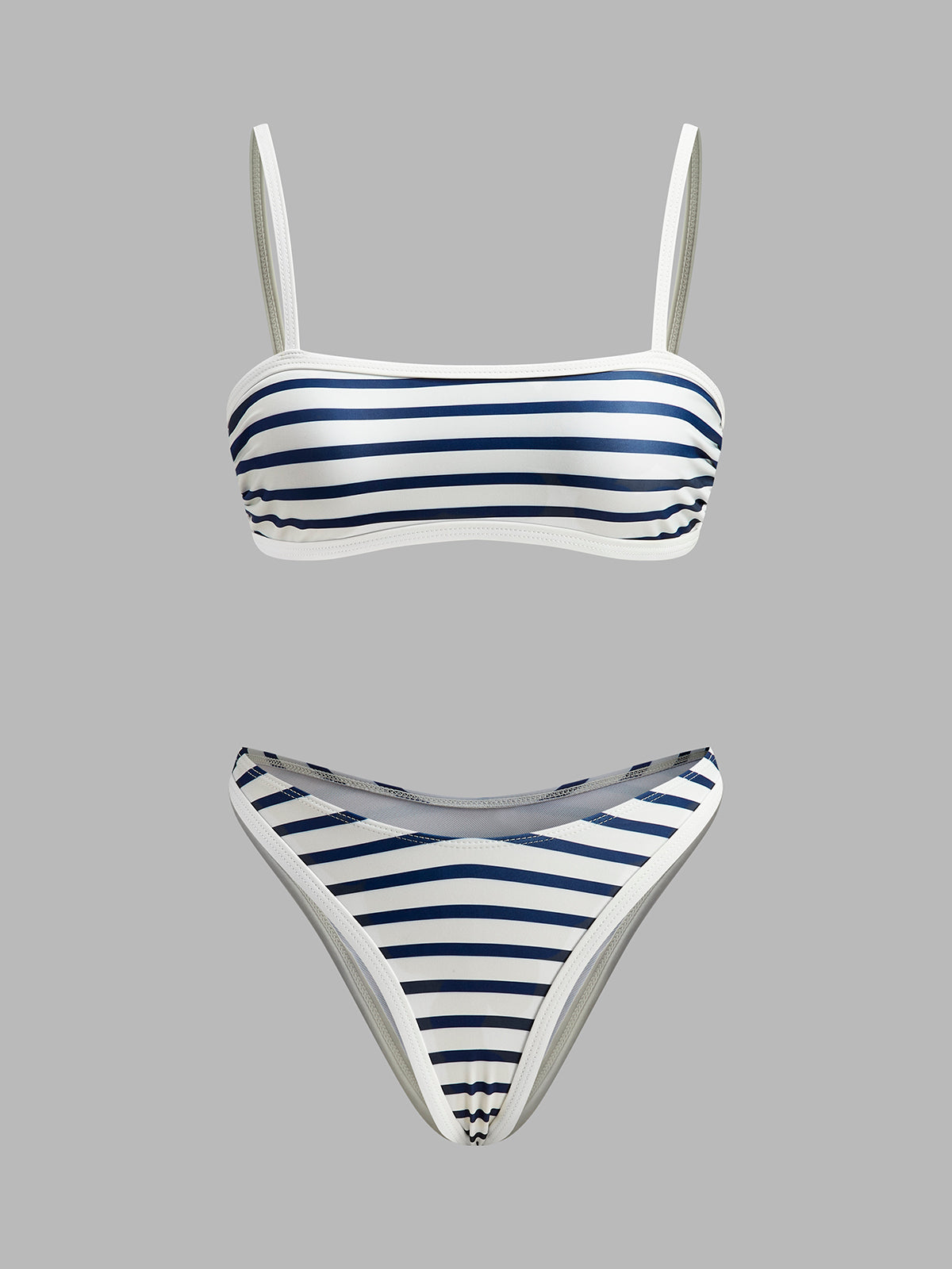Şık Plaj Görünümü İçin Şık Deniz Çizgili Yüksek Kesim Bikini