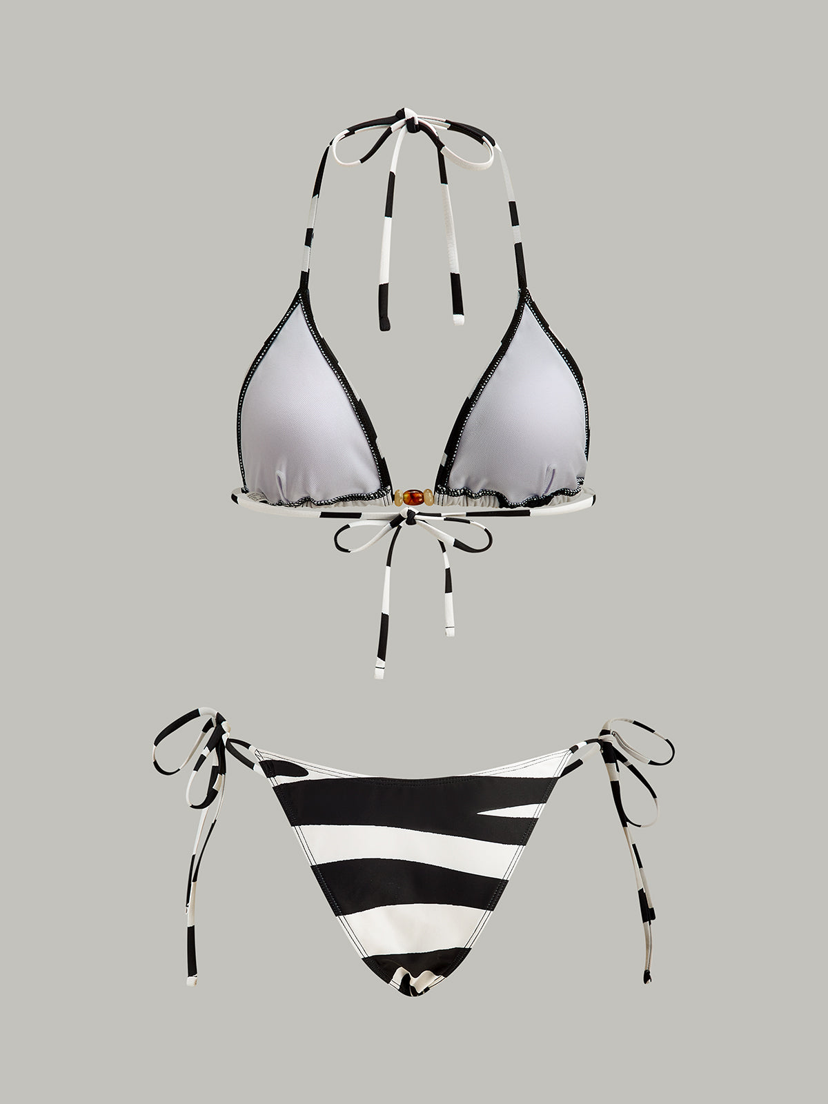 Renkli Üçgen Desenli Çizgili Bikini Takımı
