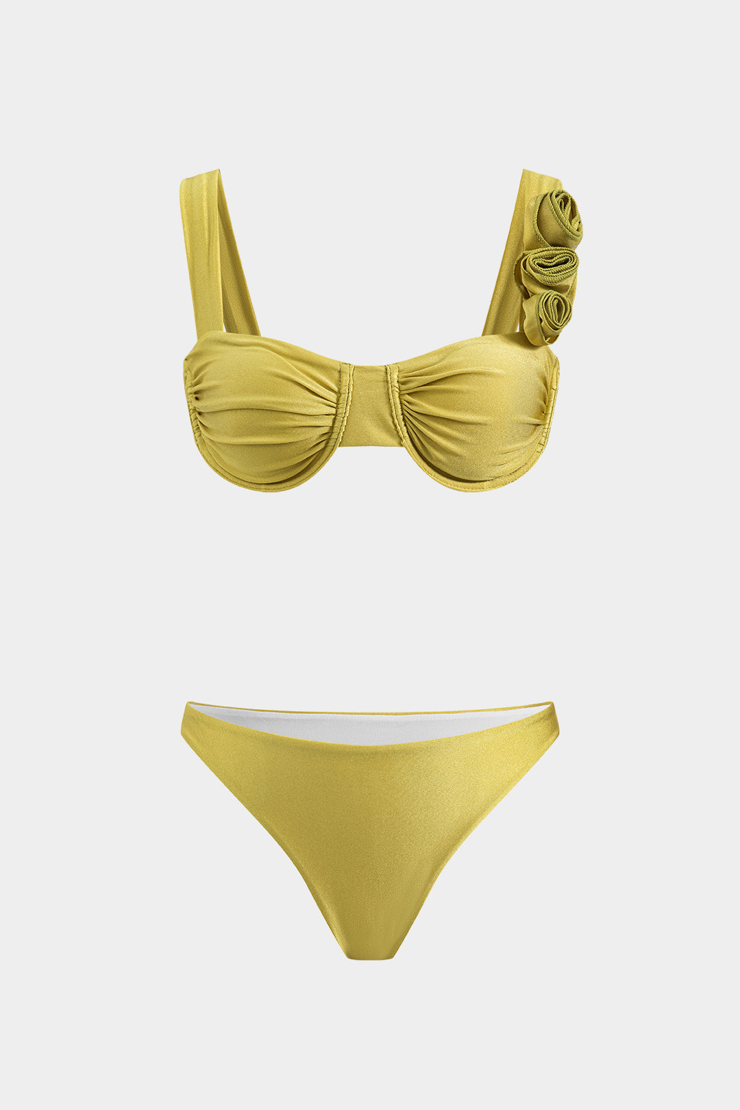 3D Çiçek Fırfırlı Bikini Ve Franjı Çekmeli Kapama Üç Parça Set