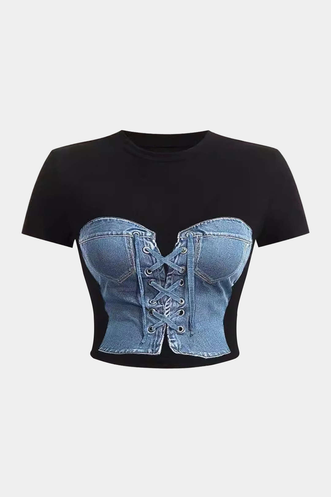 Baskılı Denim Kısa Kollu Tişört