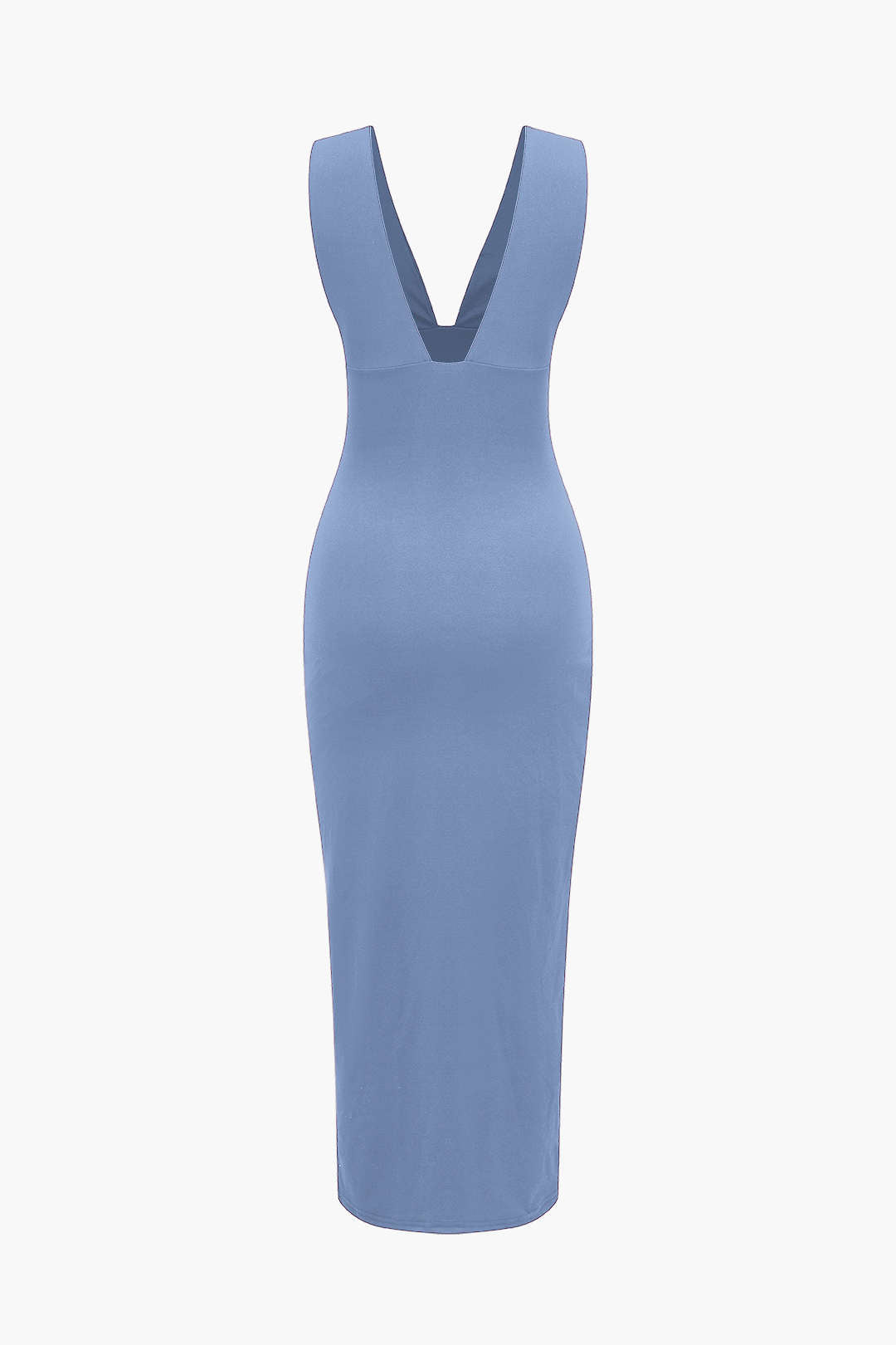 Siyah Sırtı Açık Büzgülü Yırtmaçlı Polyester Elbise