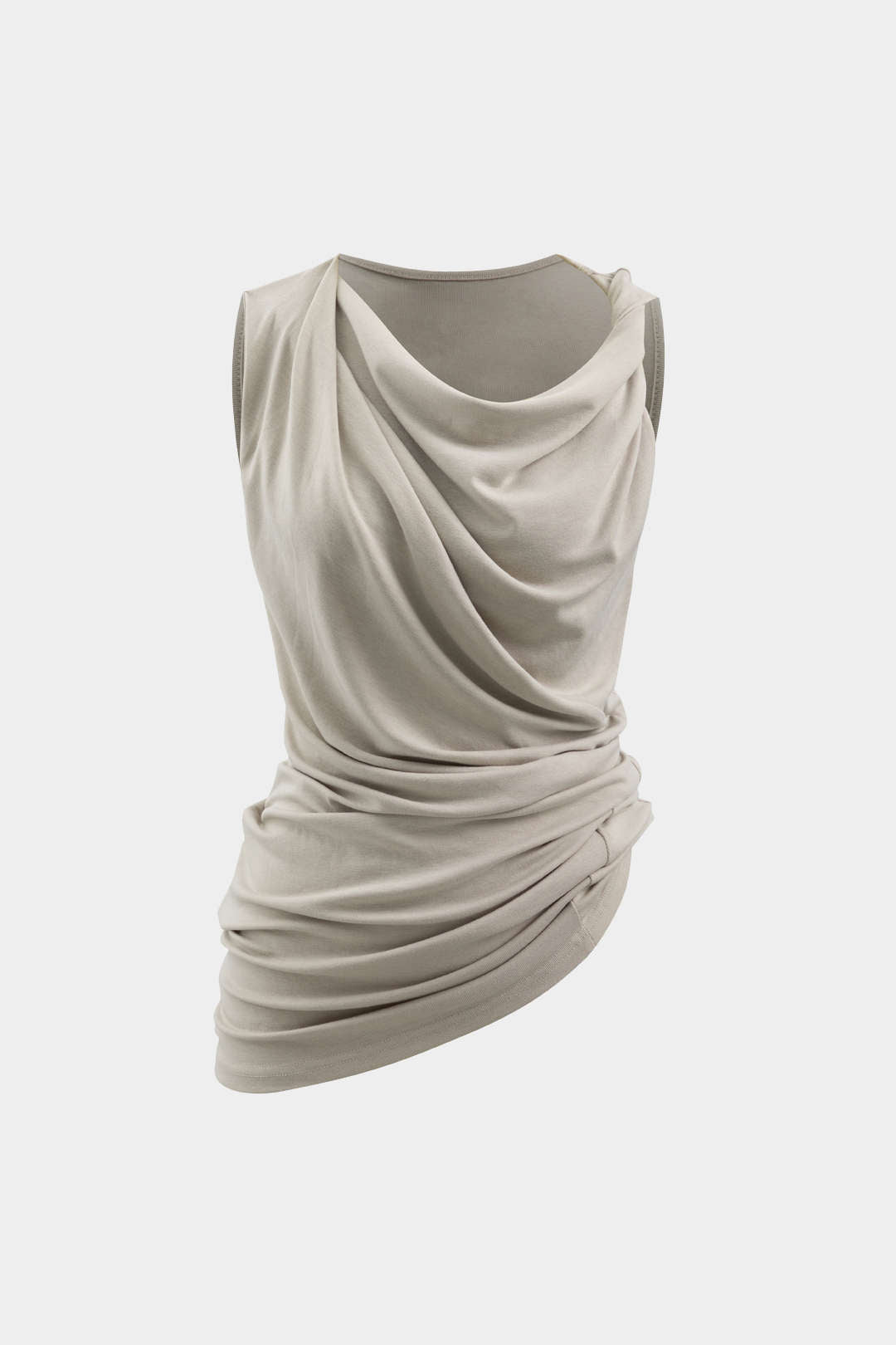 Asimetrik Cowl Yaka Kırışık Tank Top