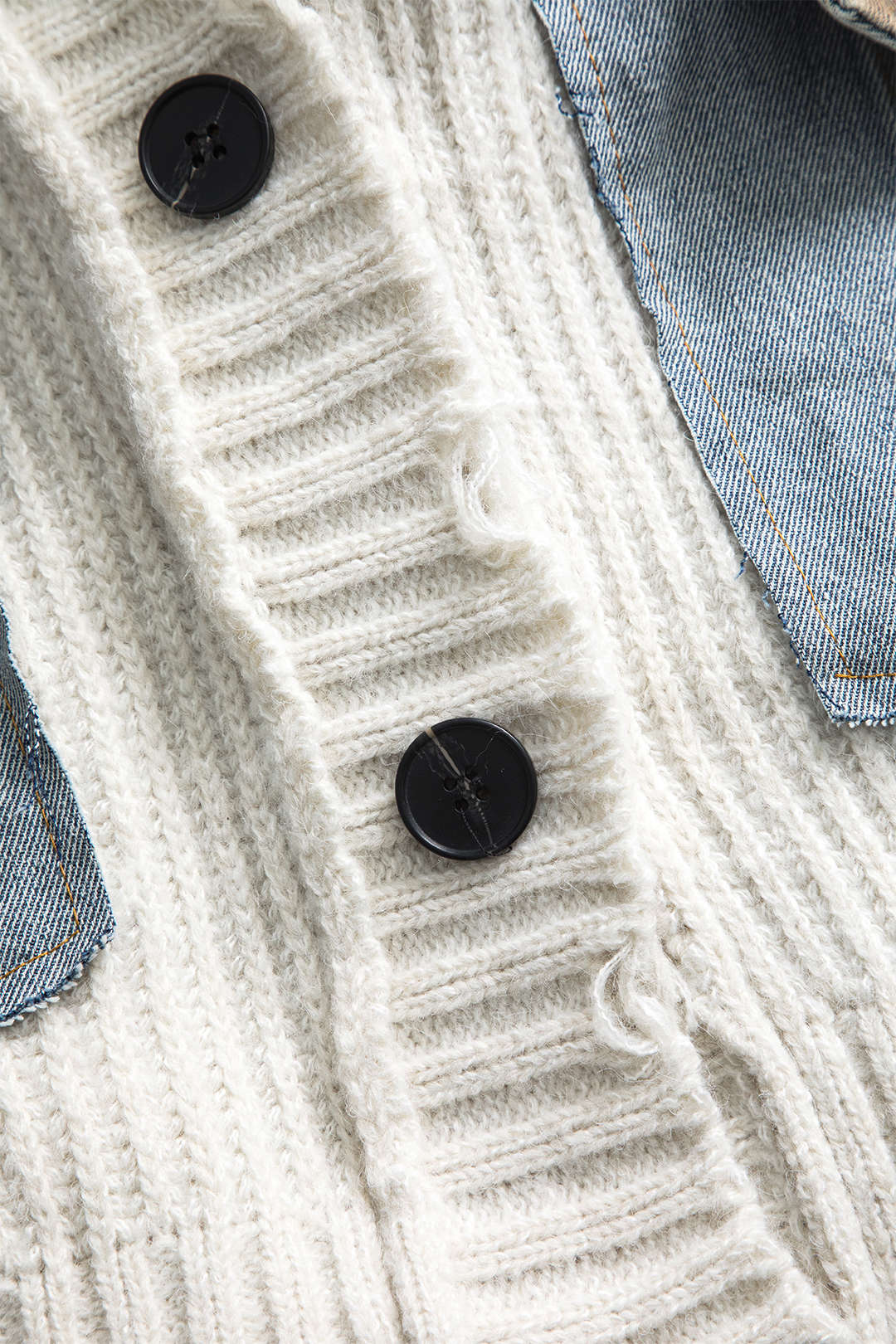 İndigo Patchworklu Denim Çiftkatmanlı Trikotajlı Hırka