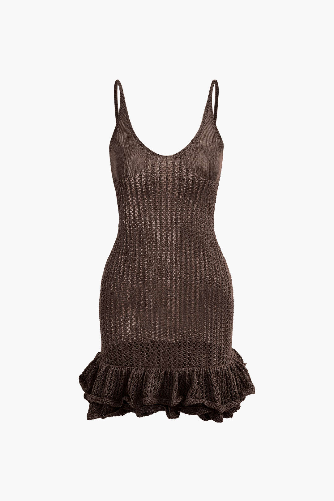 Açık Dikiş Ruffle Kenar Mini Elbise