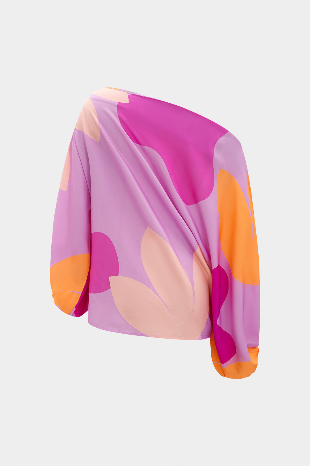 Abstrakt Baskı Fırfırlı Asimetrik Tek Omuz Uzun Kol Bluz ve Franjlı Etek Seti