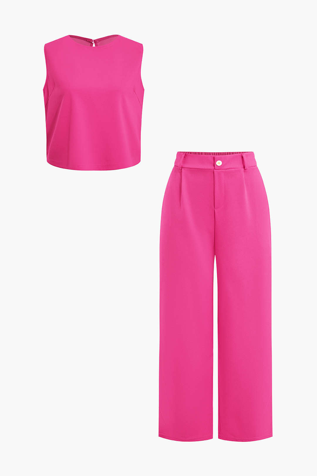 Basic Düz Kolsuz Bluz ve Düz Paça Pantolon Takımı