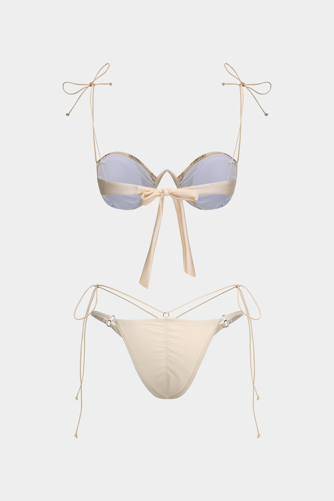 Ağ Mesh Nakışlı Renkli Büzgülü Bikini Seti
