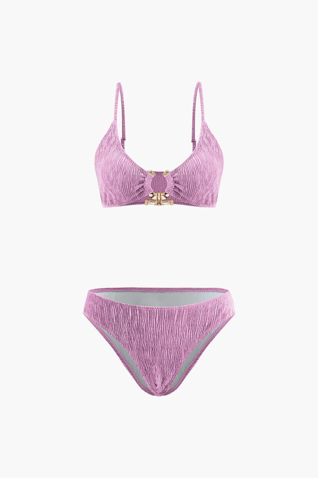 Kadife Dokulu U Halka Bikini ve Pareo 3 Parça Set