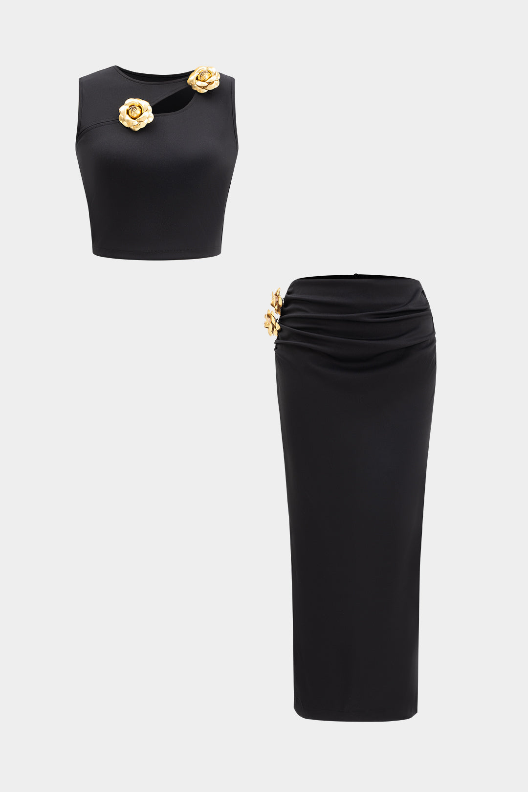 3D Çiçekli Bluz Ve Etek Takımı