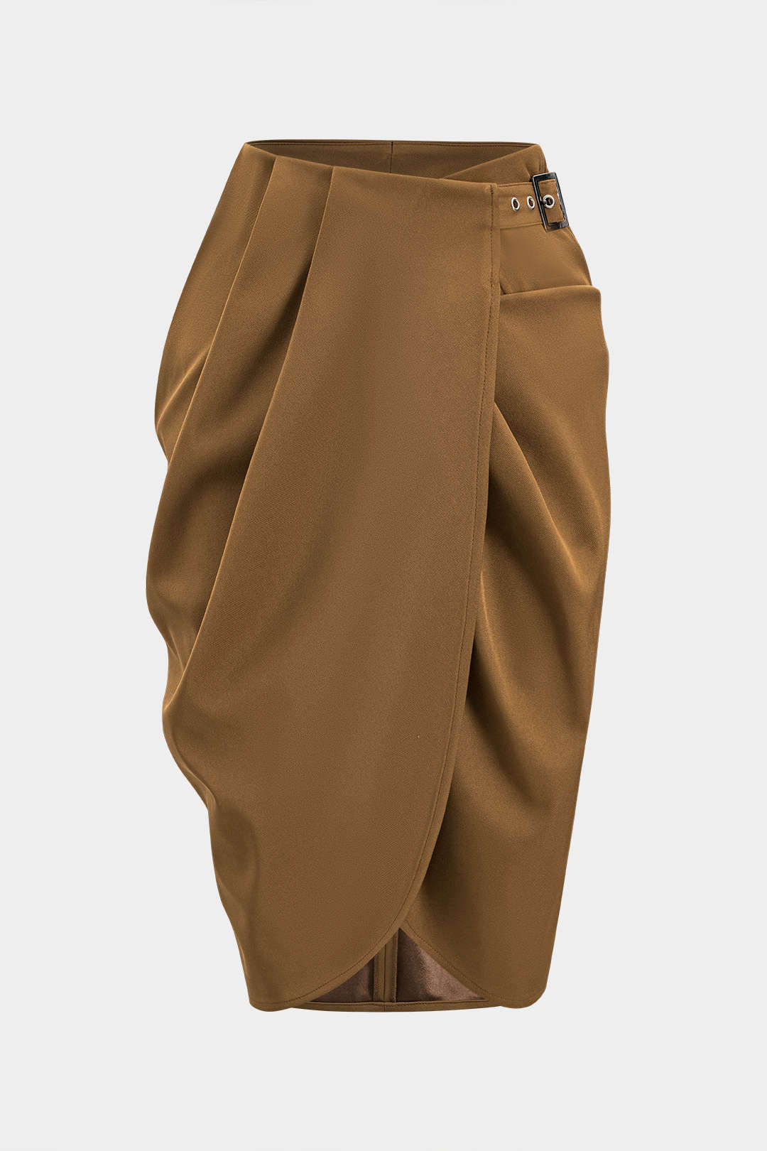 Asimetrik Kemerli Drapeli Midi Etek