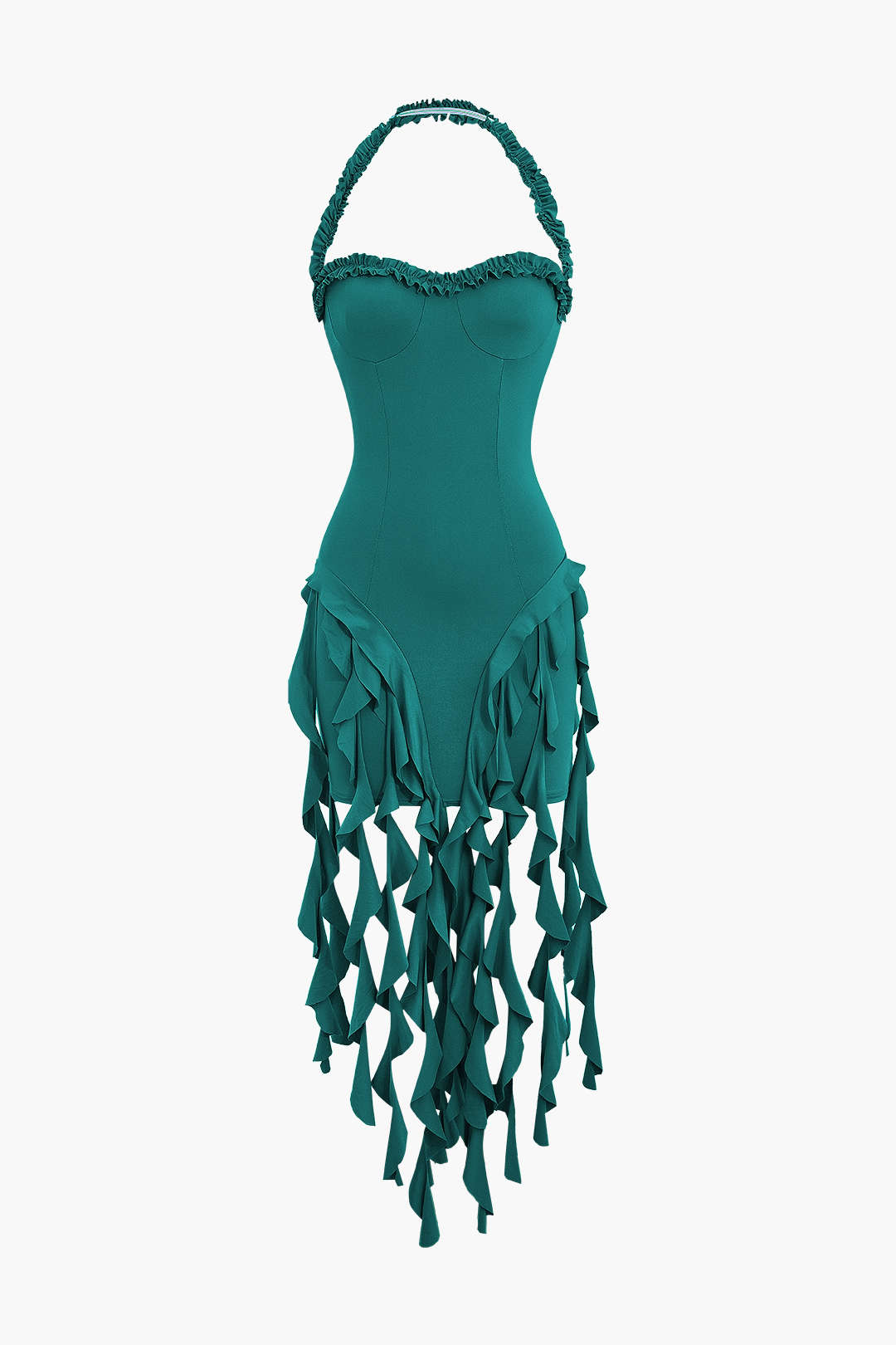 Volanlı Püskül Halter Bustiyer Mini Elbise