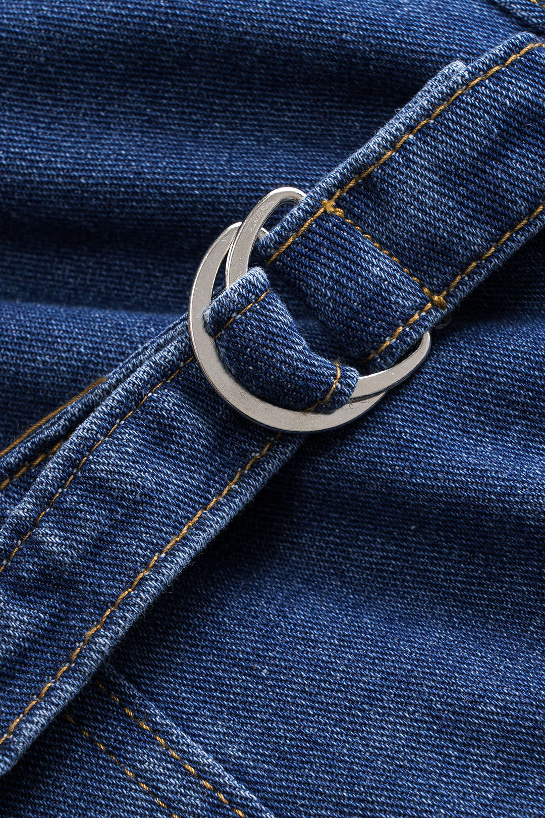 Denim Düğmeli Cepli Kemerli Atlet Üst ve Şort Takımı