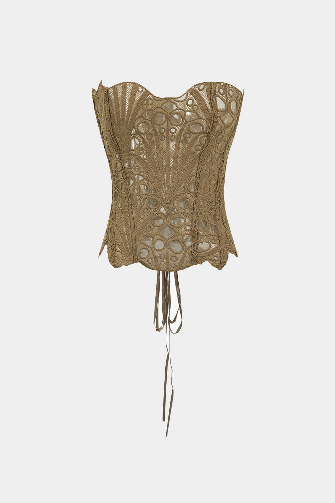 Ağ Mesh Dantel Arkadan Bağlamalı Crop Top