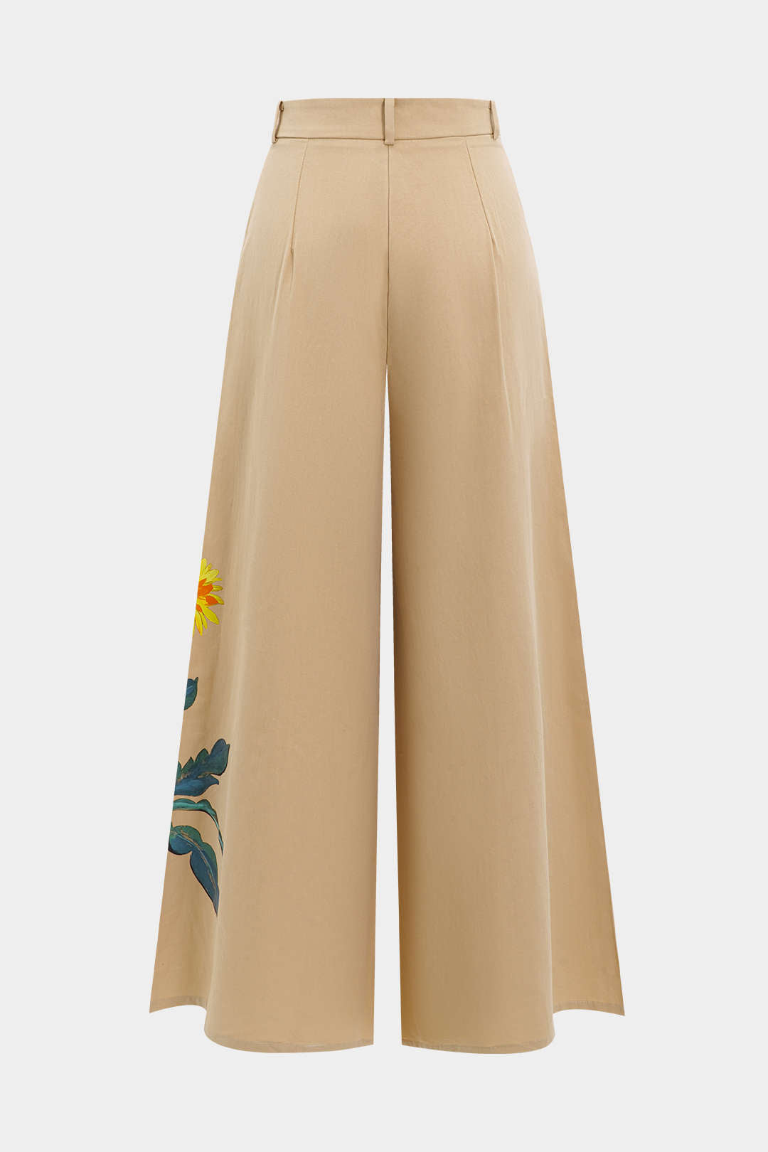 Floral Leaves Print Pocket Wide Leg Trousers