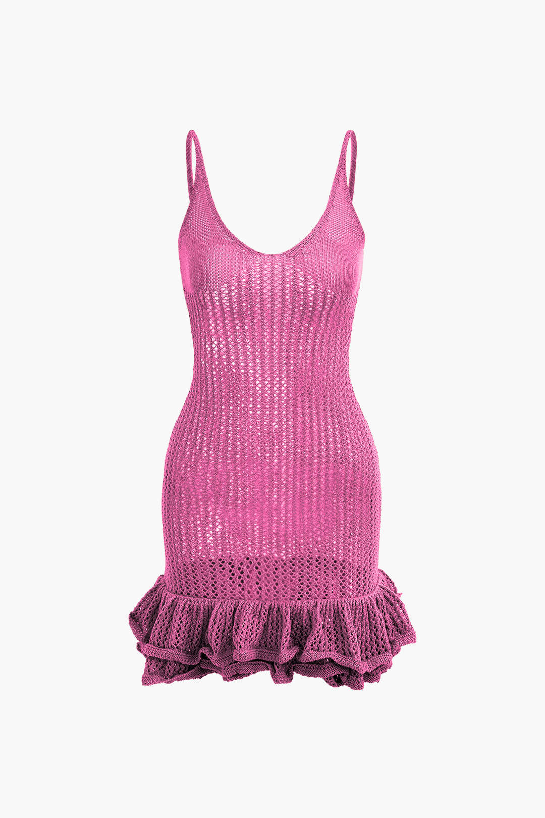 Açık Dikiş Ruffle Kenar Mini Elbise