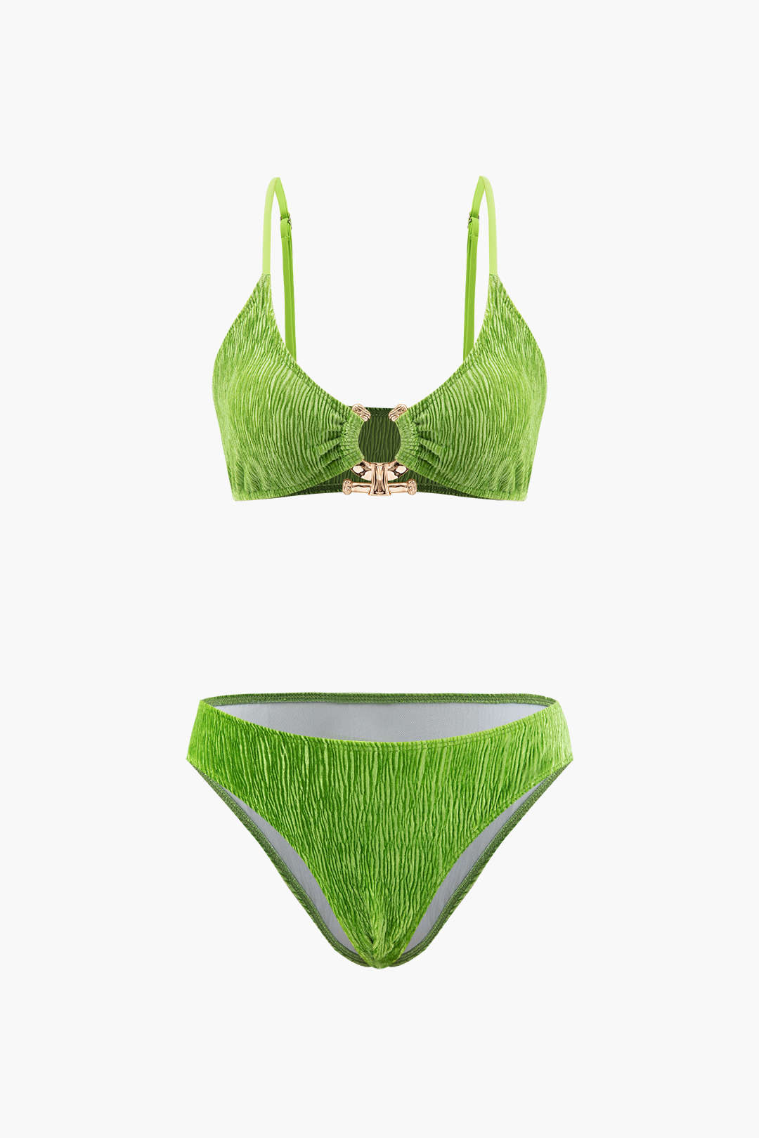 Kadife Dokulu U Halka Bikini ve Pareo 3 Parça Set