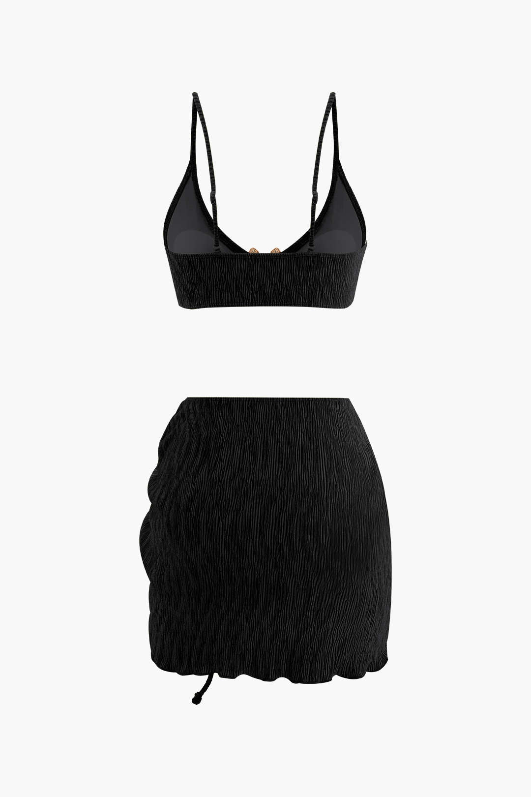 Kadife Dokulu U Halka Bikini ve Pareo 3 Parça Set