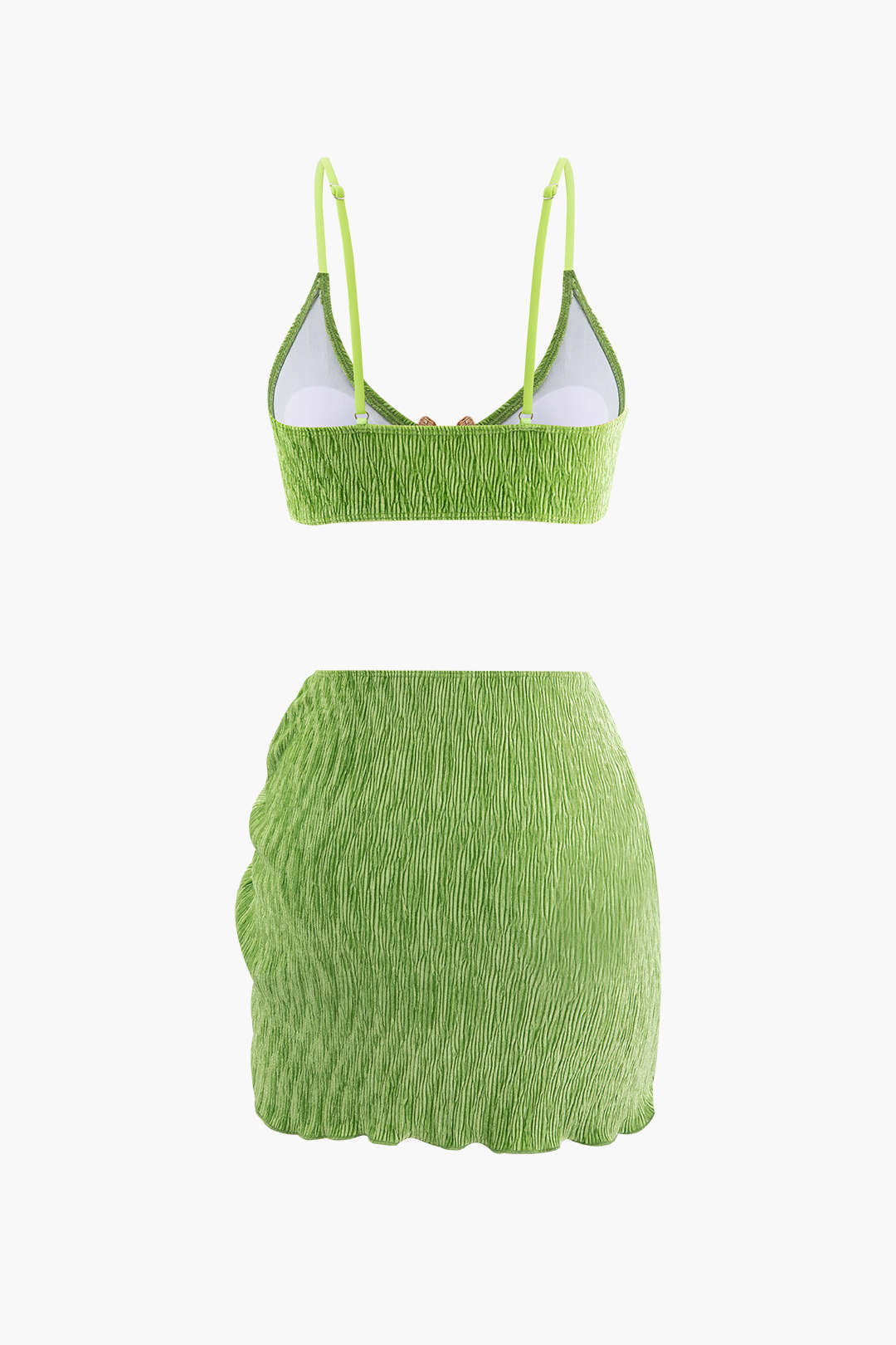 Kadife Dokulu U Halka Bikini ve Pareo 3 Parça Set