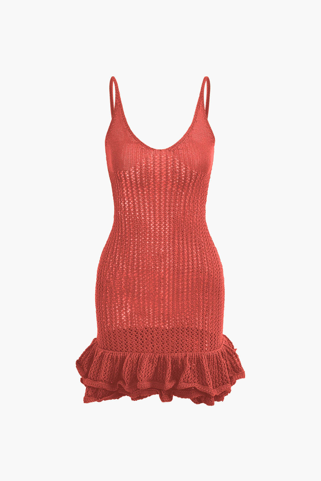 Açık Dikiş Ruffle Kenar Mini Elbise