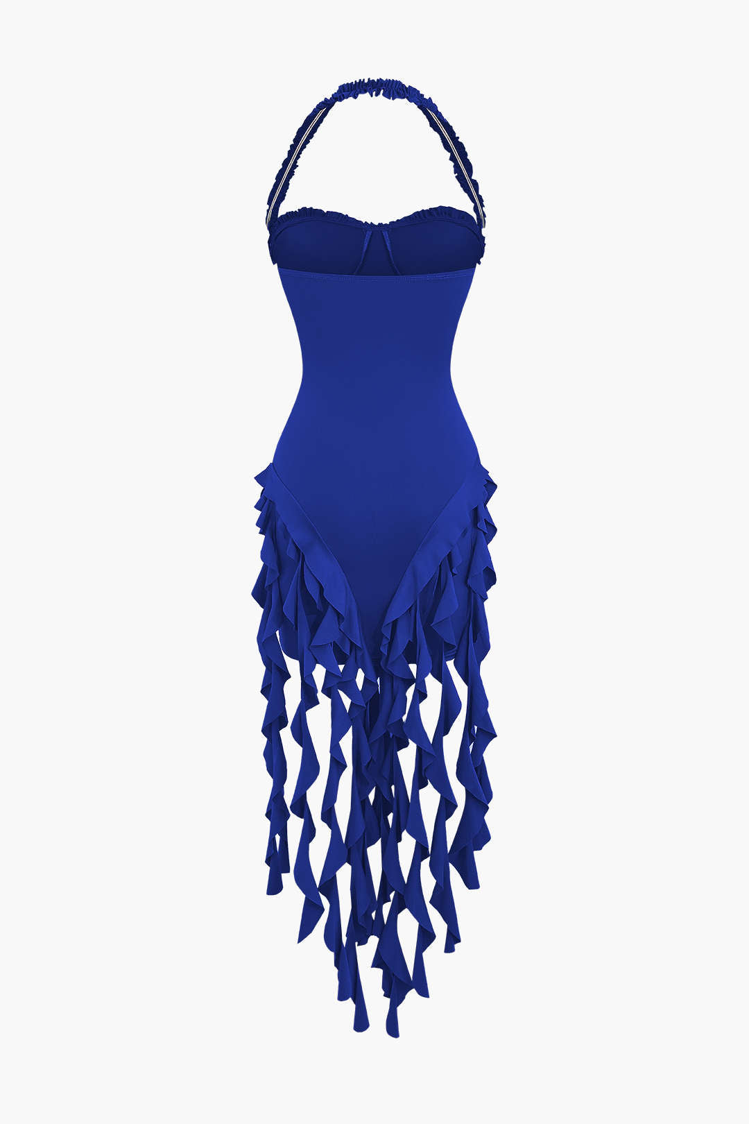Volanlı Püskül Halter Bustiyer Mini Elbise