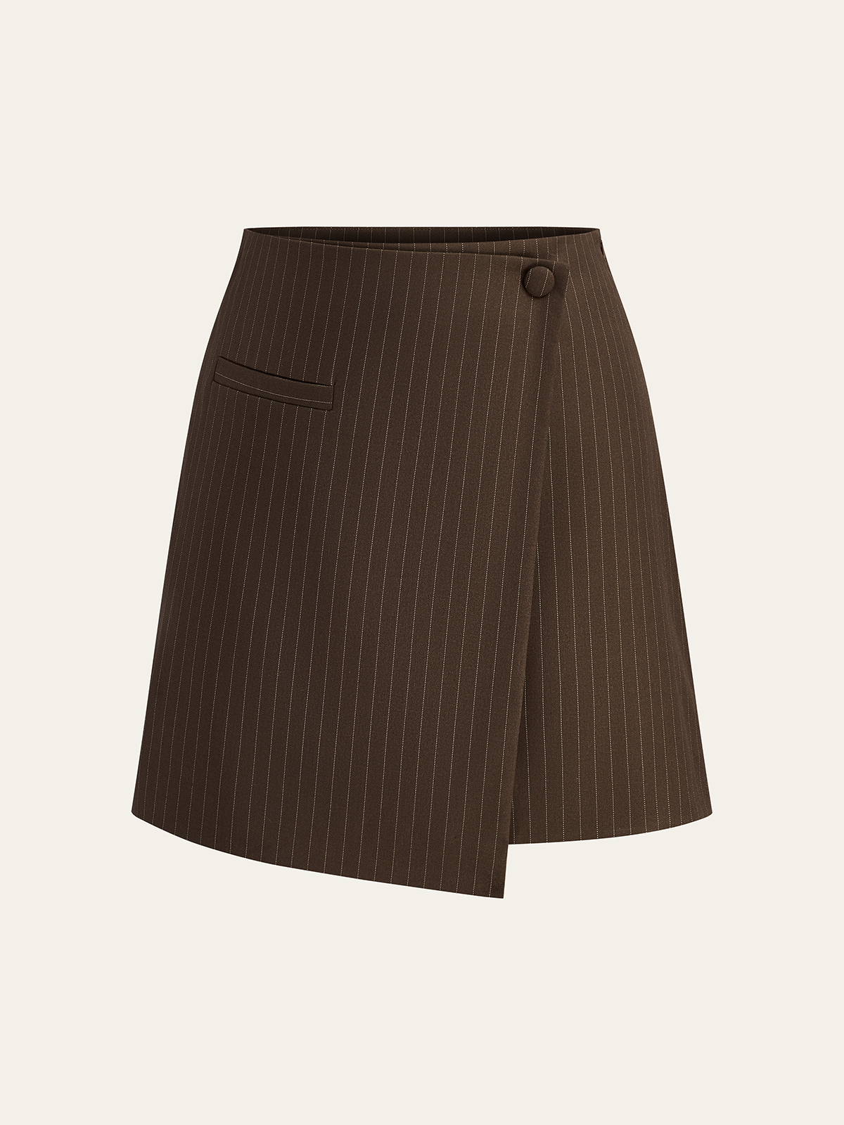 Koyu Siyah Pinstripe Wrap İnce Kumaş Etek