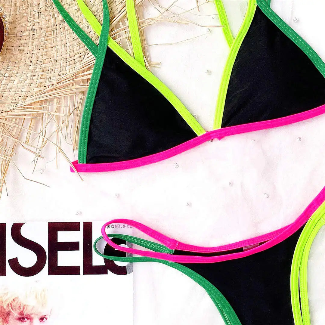 Yüksek Bacak Kesimi Düşük Bel Naylon Spandex Bikini Takımı