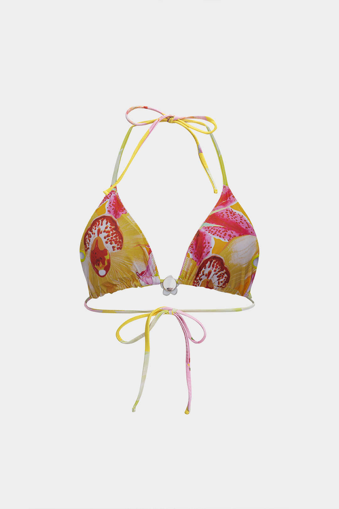 Çiçek Desenli 3D Çiçek Bağcıklı Bikini Üstü