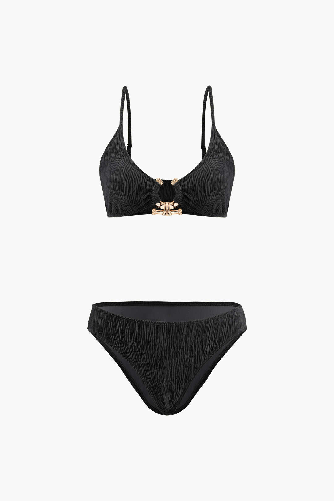 Kadife Dokulu U Halka Bikini ve Pareo 3 Parça Set