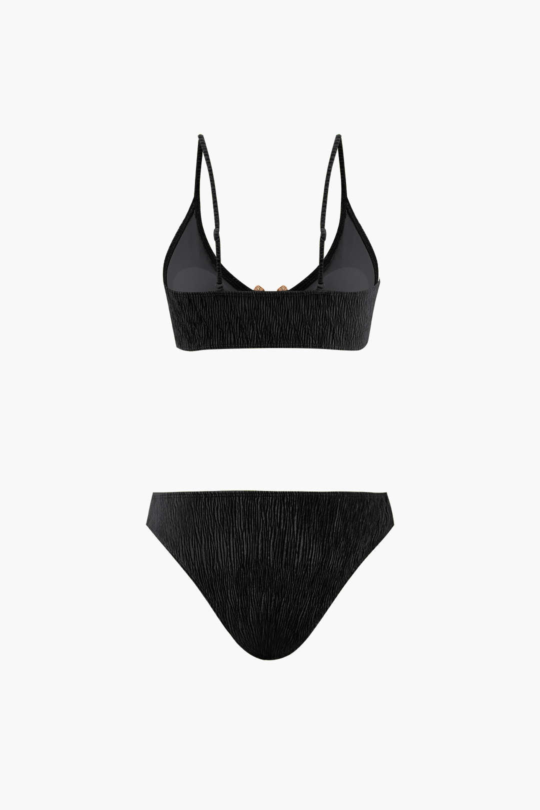 Kadife Dokulu U Halka Bikini ve Pareo 3 Parça Set
