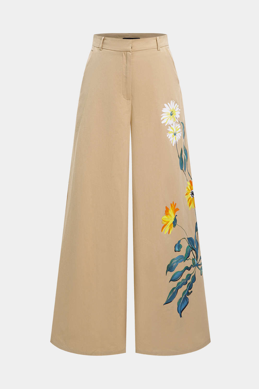 Floral Leaves Print Pocket Wide Leg Trousers