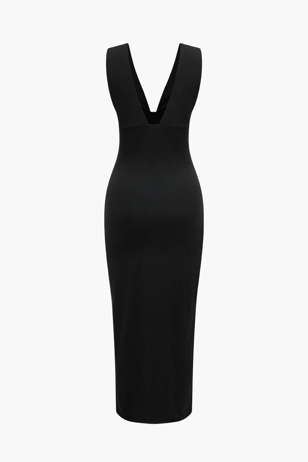 Siyah Sırtı Açık Büzgülü Yırtmaçlı Polyester Elbise
