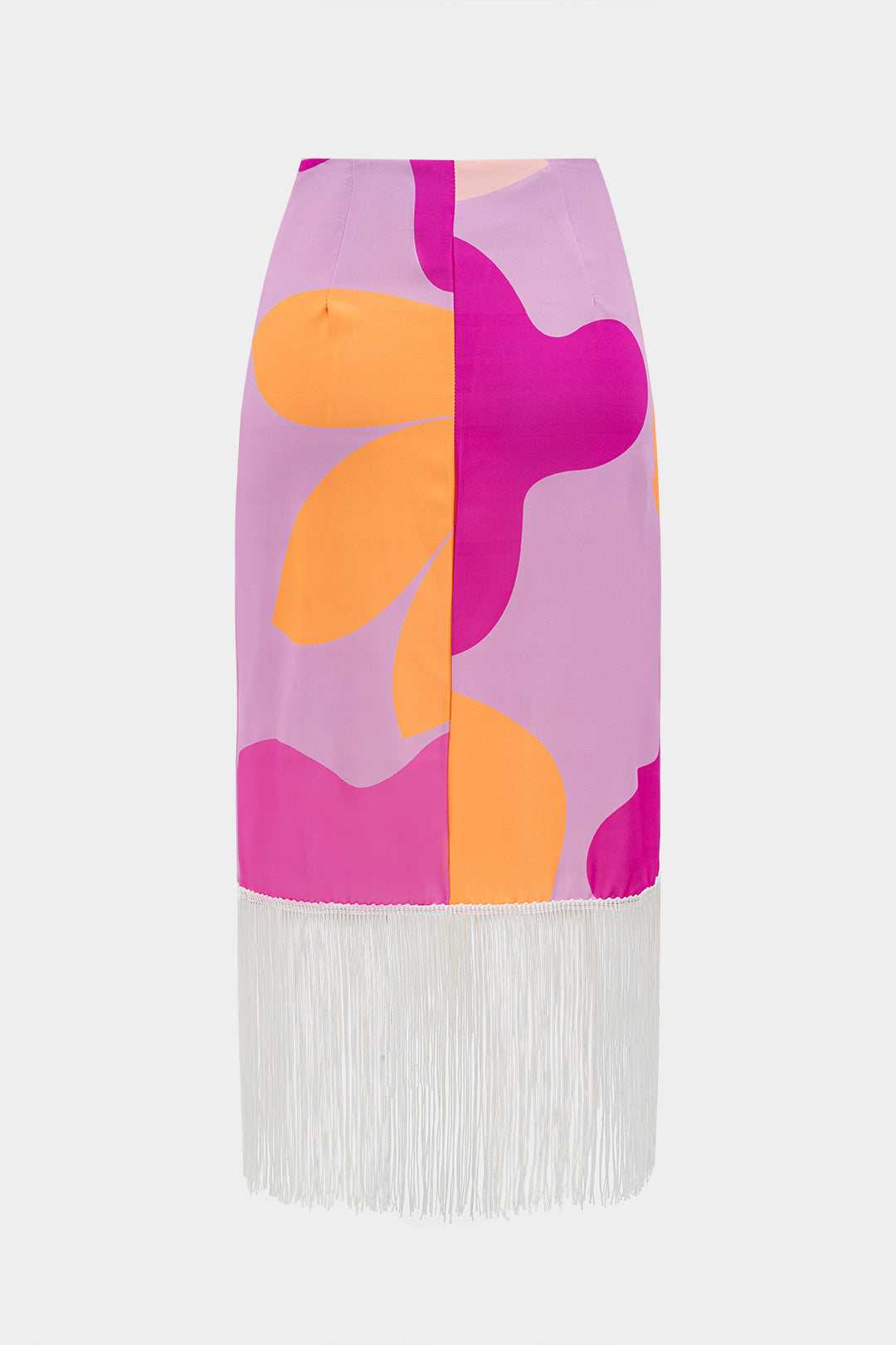 Abstrakt Baskı Fırfırlı Asimetrik Tek Omuz Uzun Kol Bluz ve Franjlı Etek Seti