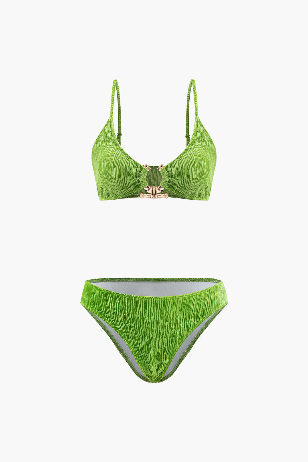 Kadife Dokulu U Halka Bikini ve Pareo 3 Parça Set