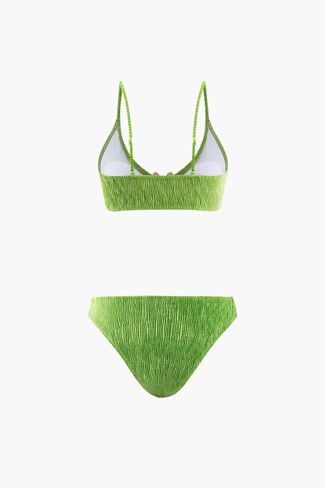 Kadife Dokulu U Halka Bikini ve Pareo 3 Parça Set