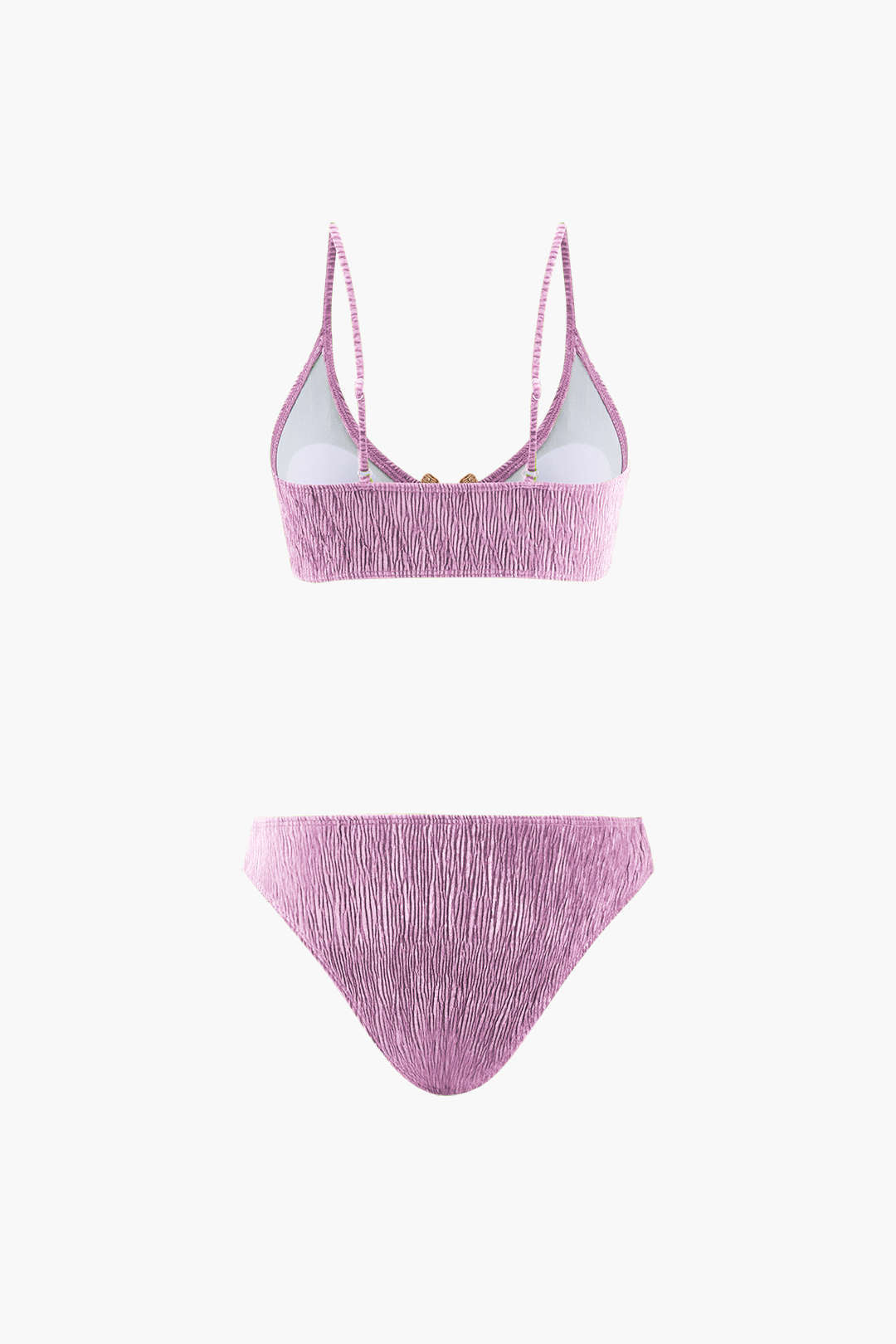 Kadife Dokulu U Halka Bikini ve Pareo 3 Parça Set