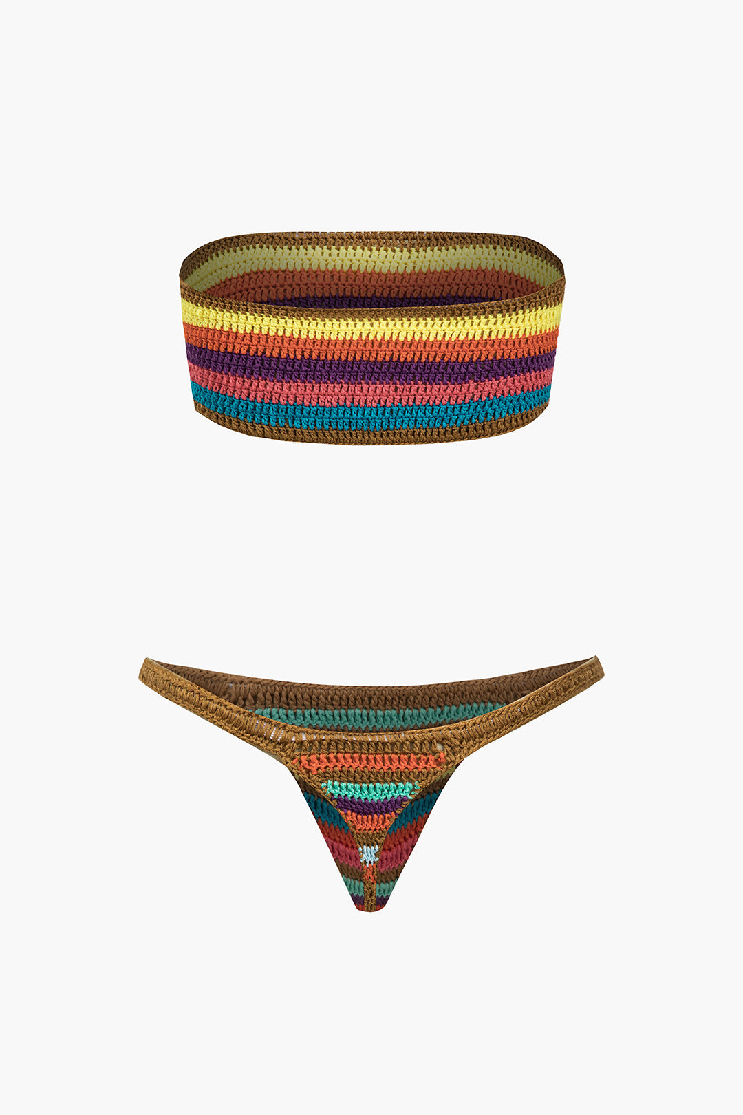 Gökkuşağı Çizgili Kroşe Bikini Seti