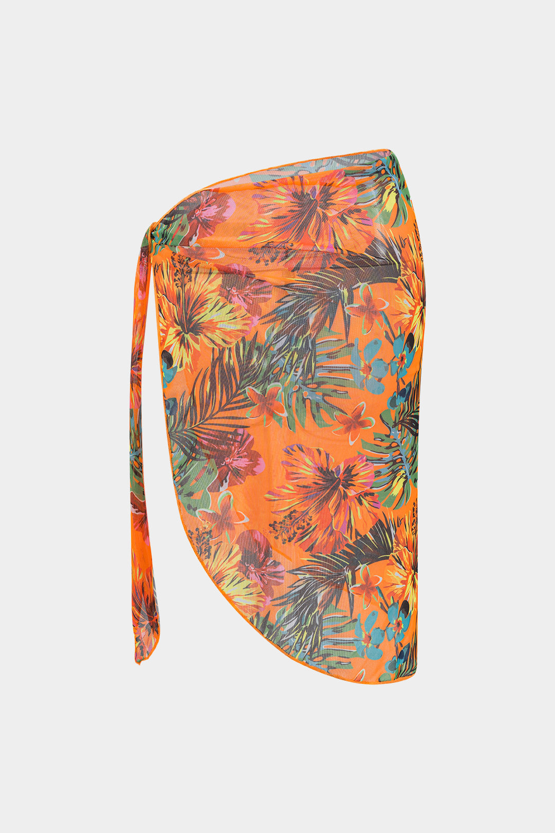 Çiçek Desenli Baskılı Ağ Mesh Kırışık Bağlama Sırt Açık Bikini ve Bağlama Detaylı Üst Set