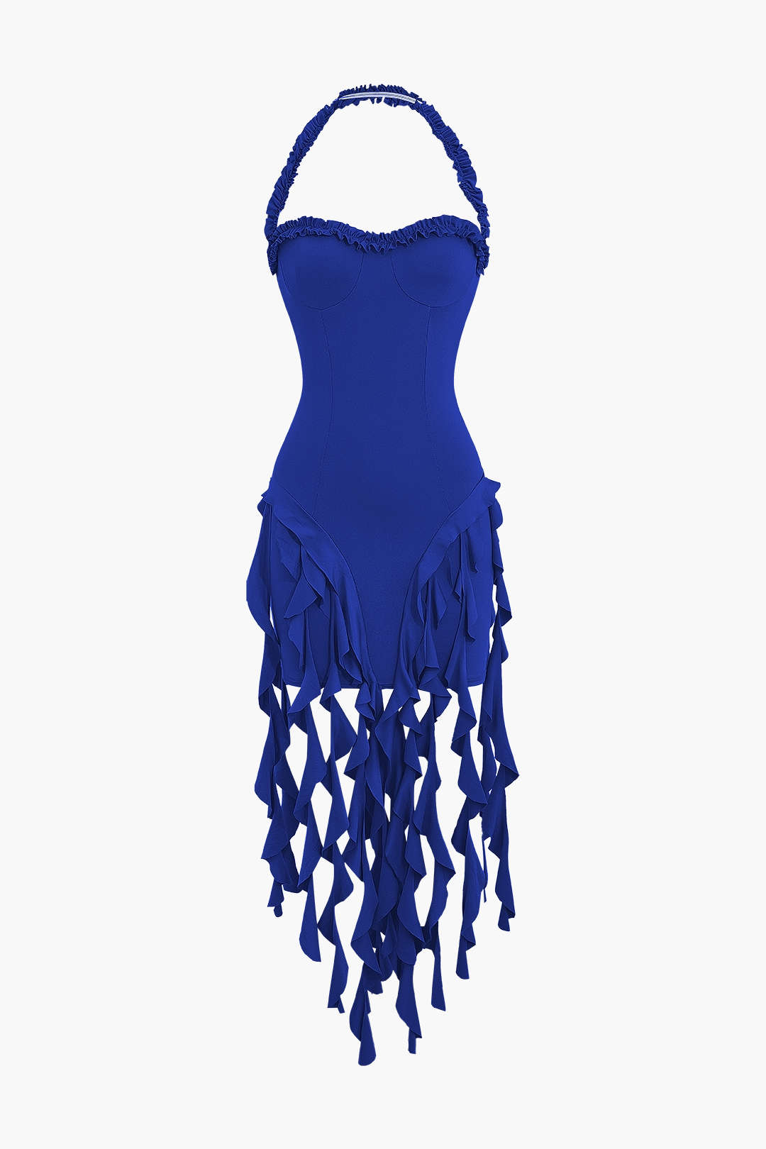Volanlı Püskül Halter Bustiyer Mini Elbise