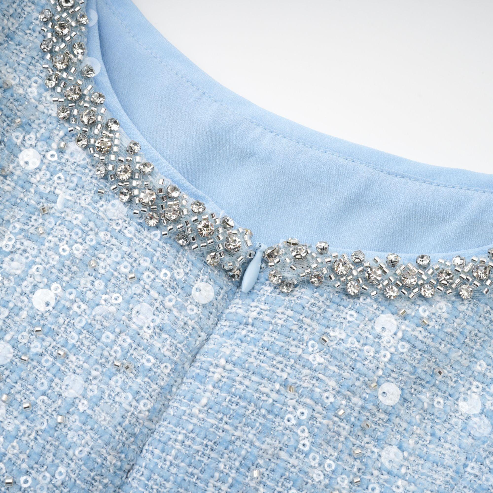 Manon Charm Açık Mavi Işıltılı Tweed Mini Elbise