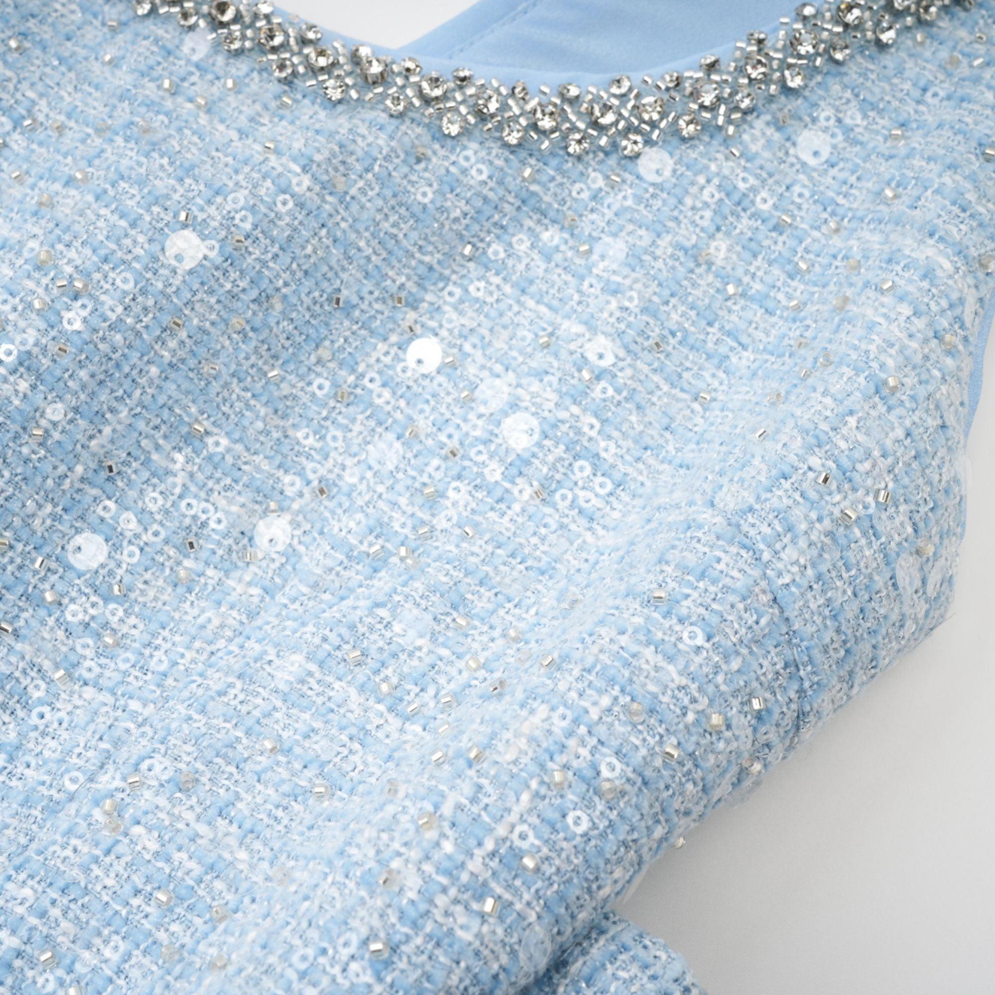 Manon Charm Açık Mavi Işıltılı Tweed Mini Elbise